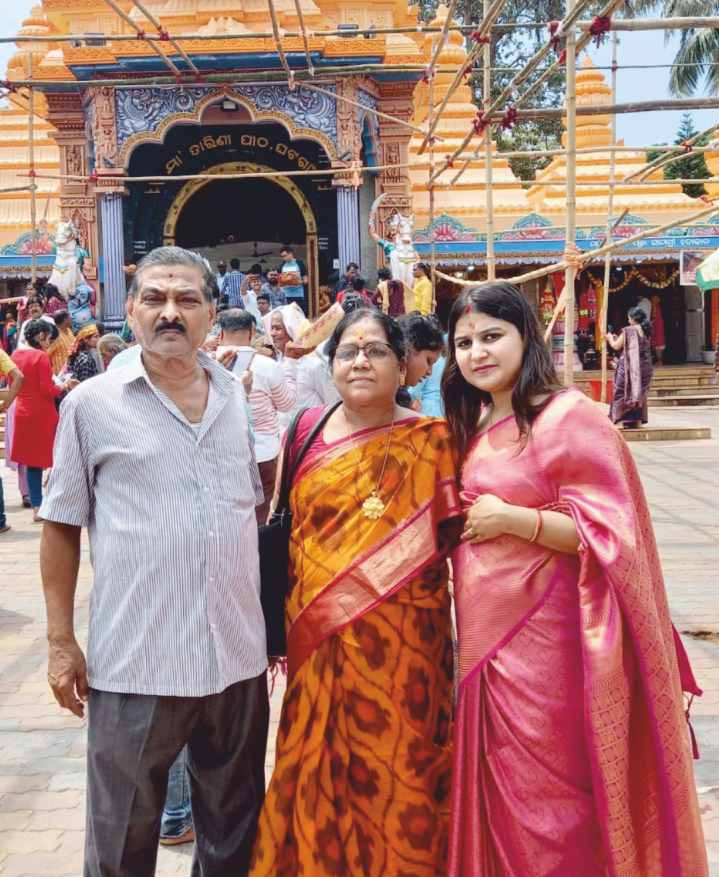 With family at a temple