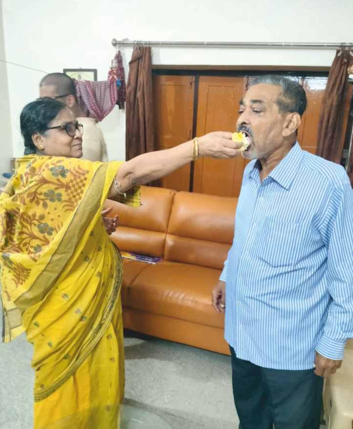 With his wife